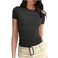 Cybermonday Deals Bodycon T-Shirt For Women Sexy Ribbed Cropped Tops Short Sleeve Summer Going Out Shirts Slim Fit Y2K Crop Blouses Women Summer Tops Loose Fit