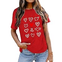 Womens Long Sleeve Tops Dressy Casual Fitted Women Blouse T Shirt Valentine Day Cute Cartoon Love Print Crewne