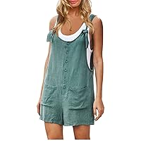 Summer Linen Short Jumpsuit for Women Casual Loose Comfy Overalls Cotton Rompers Beach Jumpsuits Pants with Pockets