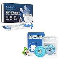 MySmile Teeth Whitening Kit with LED Light Coconut Oil Infused Woven Dental Floss, Expanding Floss, Waxed, Mint, 50 Yards, Pack of 2