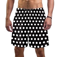 Polka Dots Black White Mens Swim Trunks Quick Dry Swim Shorts Swimwear Bathing Suits