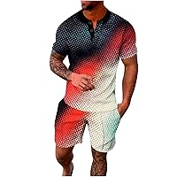 Mens Casual Tracksuit Short Sleeve 3D Printed Shirts and Shorts Set Lightweight Quick Dry Athletic Sports Sweatsuits