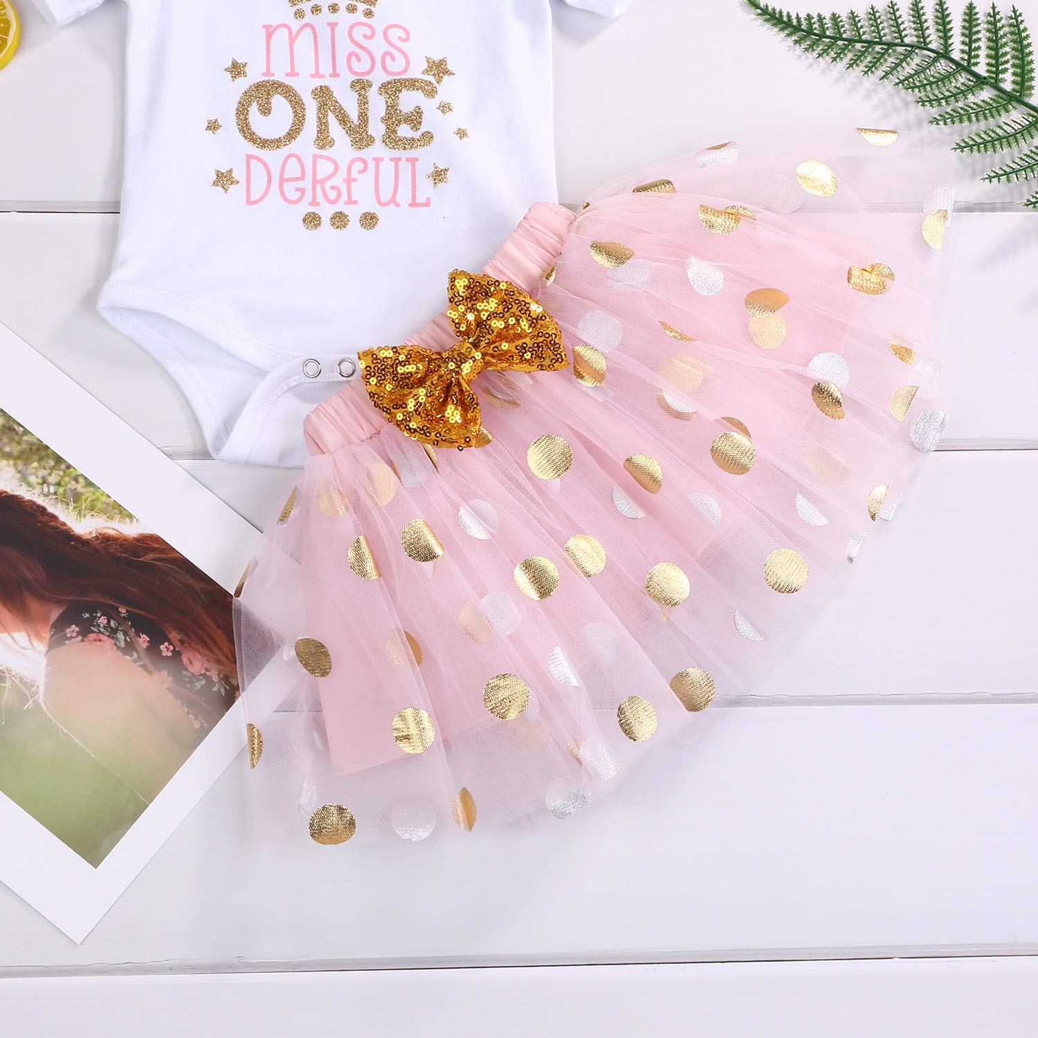 Baby Girl 1st Birthday Cake Smash Toddler Girl Miss Onederful Romper Tutu Skirt with Headband Clothes Set