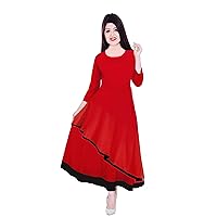 Indian Women's Long Dress Ethnic Frock Suit Casual Party Wear Maxi Dress Red Color