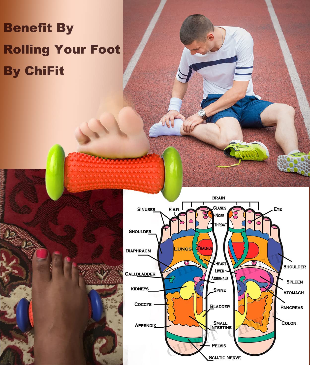 ChiFit Reflexology Foot Massager Tool, Plantar Fasciitis Relieve Diabetic Neuropathy,Acupressure Trigger Point Therapy, Heel Arch Arthritis