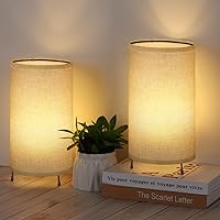 HAITRAL Bedside Table Lamps Set of 2 - Small LED Night Light for Bedroom - Minimalist nightstand Lamps with Linen Fabric lampshade for Nursery Living Room Dorm