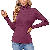 Womens Mock Turtleneck Base Layer Basic Long Sleeve Shirt Thin Solid Regular-Fit Collared Blouse Stretchy Active Wear