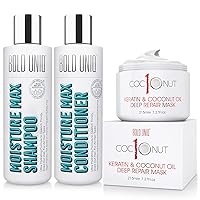 Bold Uniq Hair Mask with Coconut Oil and Keratin Protein and Moisturizing Shampoo & Conditioner Bundle - Intensive Moisturizing Repair for Dry-Damaged Hair - Adds Moisture and Shine. Sulfate-free