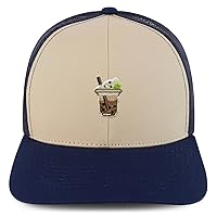 Boba Milk Tea Embroidered Patch Structured 6 Panel Mesh Back Trucker Cap