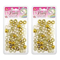 Beads Jewelry Making Kit DIY Hair Braiding Bracelet Ornaments Crafts Large Round Glitter Pony +2 Beaders Included (Galactic Gold - 100 Pcs)