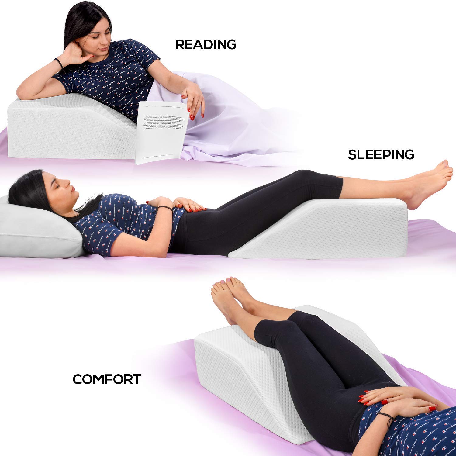 Leg Elevation Pillow and Bed Wedge Pillow Bundle - Memory Foam Top- Sleeping, Reading, Relaxing - Pain Relief for Hips, Back, Neck, Legs and Knees - For Snoring, Acid Reflux, Swelling - Washable Cover
