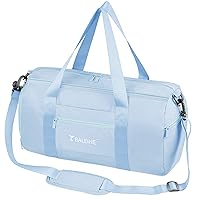 Gym Duffel Bag for Women and Men, Small for Sports, Gyms and Weekend Getaway, Waterproof Dufflebag with Shoe and Wet Clothes Compartments, Lightweight Carryon Gymbag (Azure)