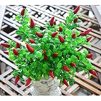Leezeshaw Artificial 6-Branch Lucky Fruits Pepper Bunch Chili Bouquet Fake Plant Party Office Decor 3PCS
