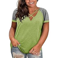 Plus Size Tops for Women Summer Short Sleeve Sexy V Neck Criss Cross T-Shirts Tunic Casual Loose Soft Tee Shirt
