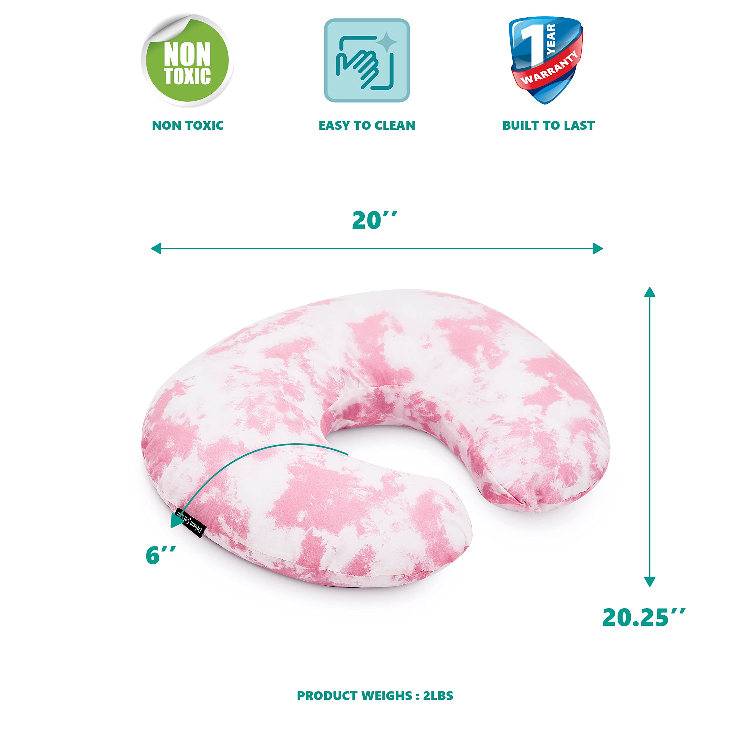 Dream On Me Beeboo Nursing Pillow and Positioner, Breastfeeding and Bottlefeeding Pillow, Removable and Washable Pillow Cover, Soft and Breathable Fabric, Pink