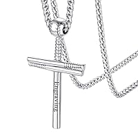 FaithHeart Customized Baseball Cross Necklace for Boys Men Chain Stainless Steel Baseball Bat Pendant Jewelry for Boyfriend Silver
