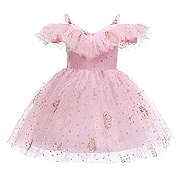 Girls Sweet Dress Petal Sleeve Sequin Mesh Embroidery Kids Bubble Skirt