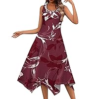 Flowy Dresses for Women 2024 Summer Print Pretty Casual Slim Fit with Sleeveless Round Neck Swing Dress