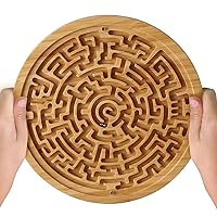 Round Wooden Labyrinth Board Game - Marble Maze for Education and Fun, Toddler Activity Board, Brain Teaser Puzzle Logic Game with Two Metal Balls for Kids, Adults, Teens, Boys, and Girls