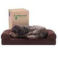 Furhaven Cooling Gel Dog Bed for Medium/Small Dogs w/ Removable Bolsters & Washable Cover, For Dogs Up to 35 lbs - Quilted Sofa - Coffee, Medium