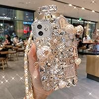 Victor for iPhone 12 Pro Max 6.7 inch Perfume Bottle Phone Case, Jeweled Handmade Cover, Luxury Bling Sparkle Diamond Rhinestone Case with Fashion Lanyard for iPhone 12 Pro Max (Pumpkin)