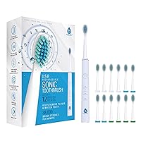 Whitening USB Rechargeable Sonic Toothbrush-12 Brush Heads!- 38,000 Brush Strokes Per Minute-3 Brushing Modes with 2 Minute Auto Timer (White)