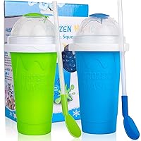 Slushie Maker Cup Slushies Cup Frozen Magic Squeeze DIY Cup Double Layers,FUROLD 2pcs Slush Cup Smoothies Homemade Slushie Machine w/Straw and Spoon, Ice Cream Maker Gift for Kids & Family
