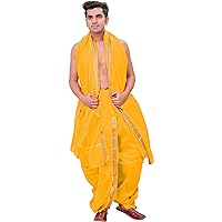 Woven Golden Border Ready to Wear Dhoti and Angavastram Set - Art Silk