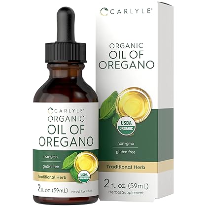 Carlyle Organic Oil of Oregano | 2 fl oz Liquid | Vegan, USDA Certified | Non-GMO, Gluten Free Drops