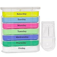 Pill Organizer Box - Weekly Case with Pill Splitter Cutter – Holder –Large Travel Medication Reminder Daily Am PM, Day Night Compartments 7 Day–Medicine Dispenser Twice, 3, 4 Times a Day
