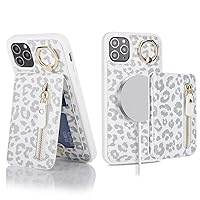 Ｈａｖａｙａ for iPhone 11 Pro Case with Card Holder iPhone 11 Pro Phone case magsafe Compatible for Women Detachable Magnetic Leather Zipper Phone Wallet-White Leopard Print