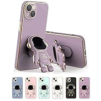 COOWEEK 6D Plating Astronaut Hidden Stand Case Cover for iPhone 12 Pro,Cute Phone Case with Camera Lens Protector Cover,Purple,6.1 Inch
