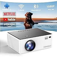 Mini Projector with Android TV 11.0, Towond Smart Projector with Wifi and Bluetooth, Portable Native 1080p Projector Built-in Netflix, Movie Projector for Outdoor/Indoor Home Cinema with 8,000+ Apps