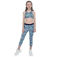 Girls Kids Print Crop Top with Yoga Leggings Gymnastics Workout Sports Running Activewear Athletic Tracksuits
