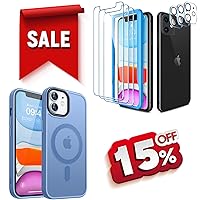 CANSHN Magnetic Designed for iPhone 11 Case Light Blue + 3 Pack Screen Protector for iPhone 11 [6.1 inch] + 3 Pack Tempered Glass Camera Lens Protector with Easy Installation Frame - 6.1 Inch