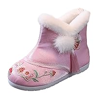 Children Shoes Girl Winter Cotton Boots Vintage Embroidered Cloth Boots Plush Inside Of Hanfu Shoes Boots Girls Size 13