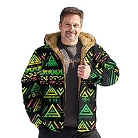 Flannel Jacket for Men Long Sleeve Sherpa Fleece Lined Jackets Vintage Print Zipper Hoodies Thick Warm Coats