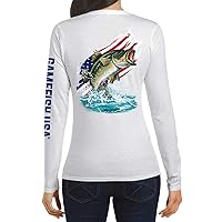 Long Sleeve Fishing Shirt American Flag Bass for Women, UPF 50 Dri Fit Microfiber Performance Clothing