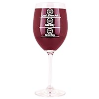 Funny Wine Glass 14 Oz. With Emoji Faces (Don’t Even Ask, Good Day, Bad Day) | Novelty Gag Gifts for Men & Women | For Red & White Wine, Celebrations & Wine Tasting