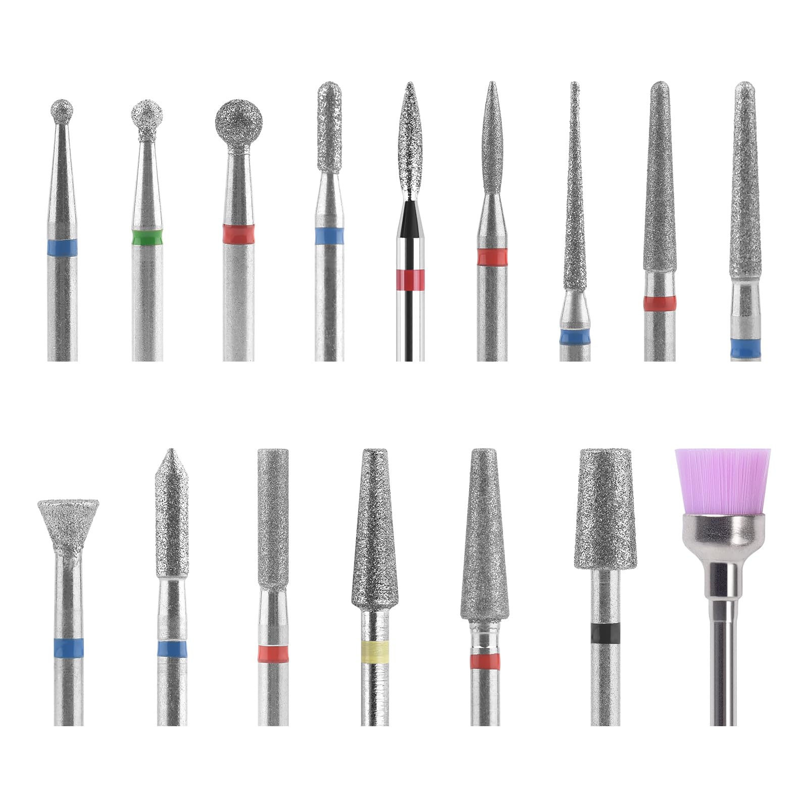 KADS 16pcs Nail Drill Bits Set, 3/32 Inch Diamond Cuticle Nail Bits Kit for Nail Drill E-File, Manicure Pedicure Remover Tools for Acrylic Gel Nails, Salon Home Nail Care Supplies, Silver