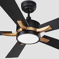 Smart Ceiling Fan 52'' 5-Blade with Remote Control, DC Motor with 10 Speed, Dimmable LED Light Kit Included, Apex Works with Google Assistant and Amazon Alexa, Siri Shortcut (Black and Gold)