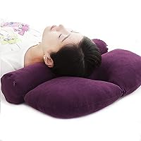 Organic Buckwheat Hulls Cylinder Cervical Round Roll Neck Rest Bed Sleeping Pillow for Side, Back Stomach Sleeper Pain Relief Bolster Love Heart Shaped Headrest Supports with Breathable Hole Purple