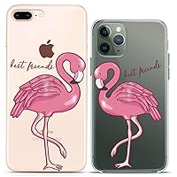Matching Couple Cases Compatible for iPhone 15 14 13 12 11 Pro Max Mini Xs 6s 8 Plus 7 Xr 10 SE 5 Tropical Design Clear Cover Bird Flamingo. Pink Flexible Slim fit Print Exotic Friends Cute