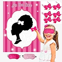 Pink Girls Party Decorations Black Girls Birthday Decorations Party Games Pin The Bow on The Girls Head Pin Game for Kids Posters Stickers for Party Favors and Supplies