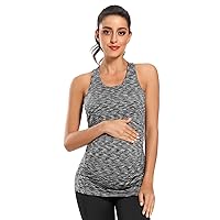 Ecavus Women's Maternity Tank Tops Seamless Racerback Sleeveless Workout Athletic Yoga Tops Pregnancy Shirt