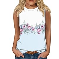 Tank Tops for Women Vintage Floral Prints Sleeveless Tank Tops Summer O Neck Tie Dye Printed Workout Tank Cami