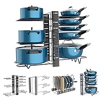 Pan Organiser for Cupboard 8 Tiers Pots and Pans Organiser Foldable Detachable Pan Rack Holder Stand Adjustable Metal Pot Rack Organizer for Kitchen Counter and Cabinet for Kitchen