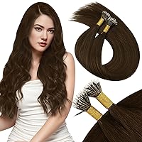 Moresoo Nano Ring Hair Extensions Dark Brown Nano Bead Hair Extensions Human Hair Chocolate Brown Nano Loop Human Hair Extensions Remy Nano Hair Extensions 50g/50s 16 In