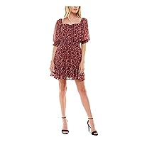 Womens Balloon Sleeve Square Neck Above The Knee Party Fit + Flare Dress