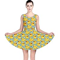 CowCow Womens Summer Sundress Pattern Yellow Ducks Soft Skater Dress, XS-5XL